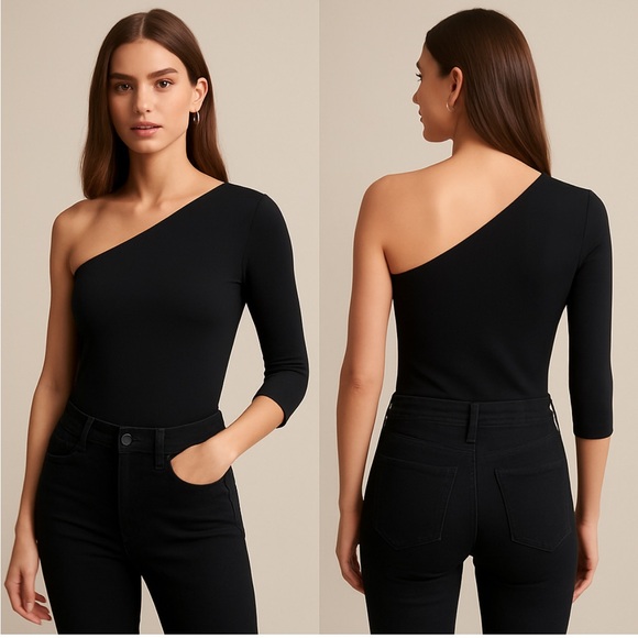 Who What Wear Tops - Who What Wear Women's Classic Black One-Shoulder Top Size Medium Chic Minimalist
